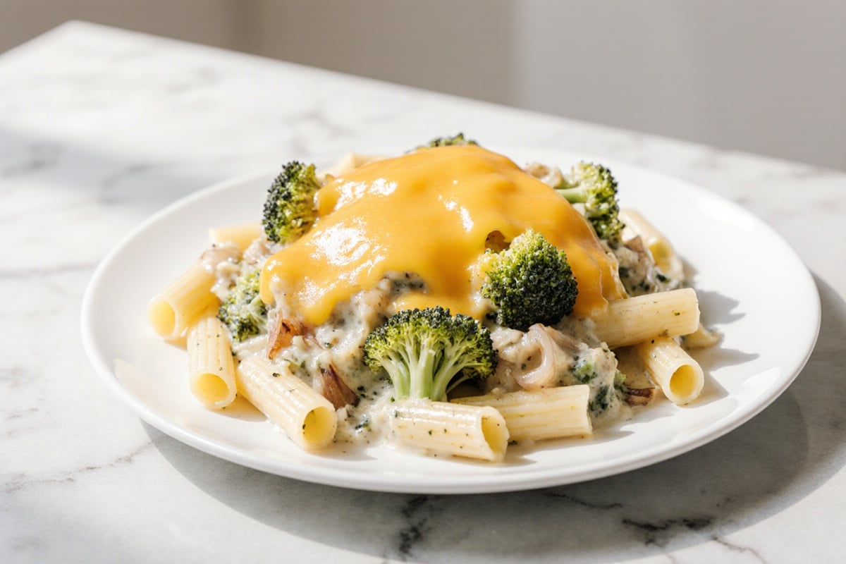 zapiekanka makaronowa serowo brokulowa z air fryer chrupiąco podawane