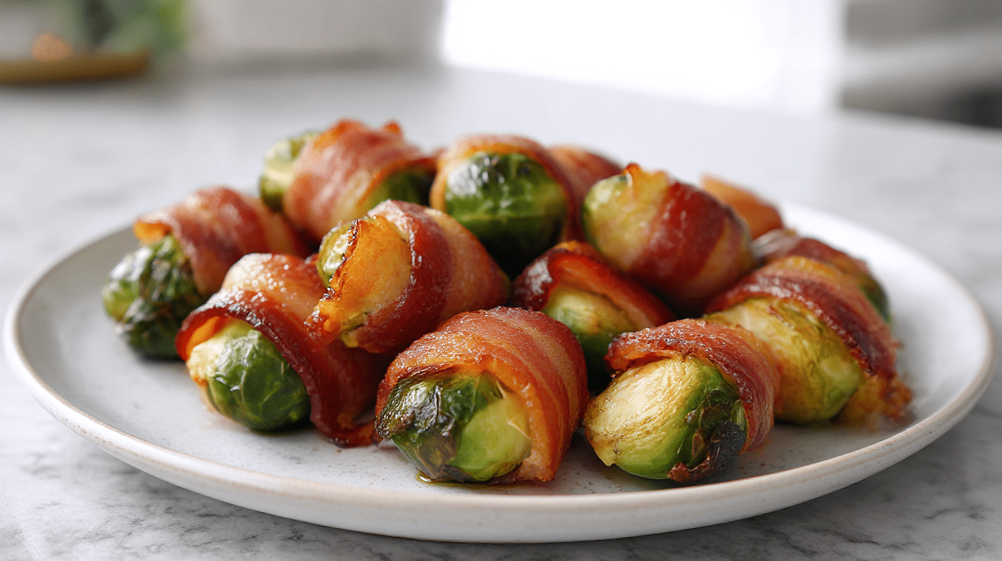 Brukselke zawijana w boczku z air fryer pięknie zaprezentowane na talerzu