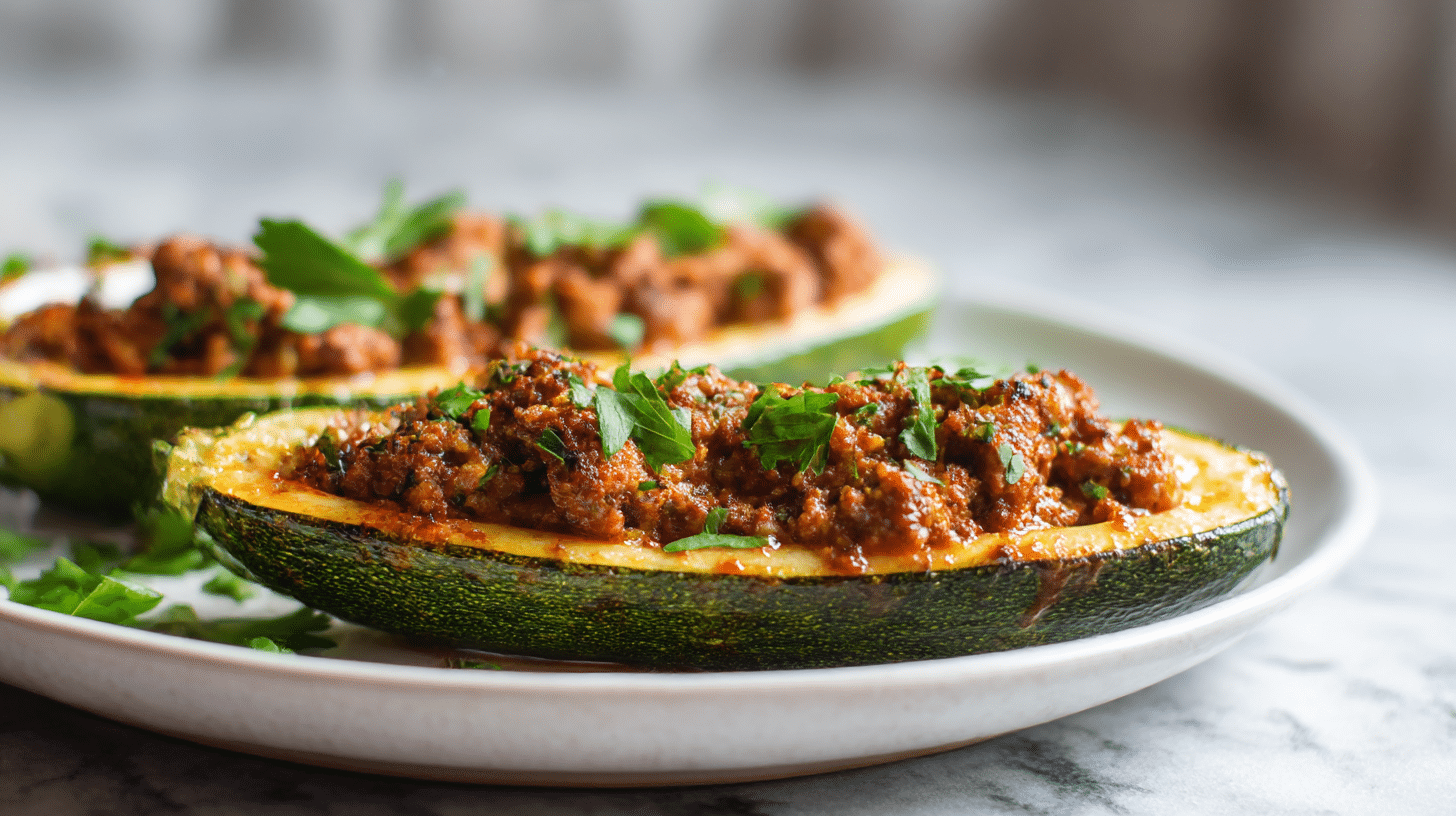 Zdjęcie cukinii faszerowanej miesem mielonym w air fryerze z dodatkami
