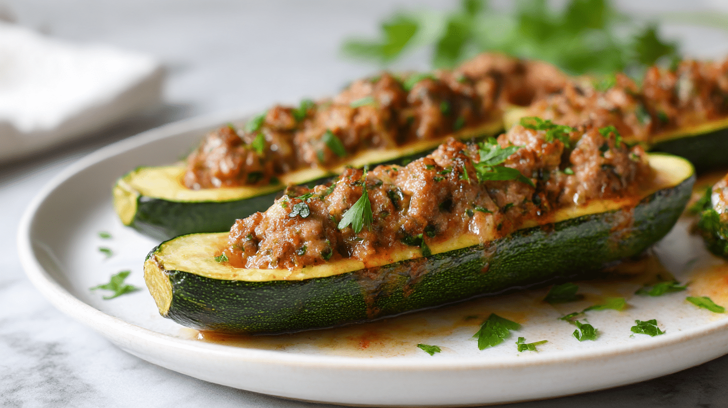 Cukinie faszerowana miesem mielonym w air fryerze w stylowej prezentacji