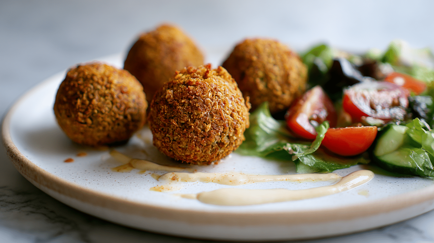 Pyszne falafel z ciecierzycy z air fryera podane z sosem tzatziki
