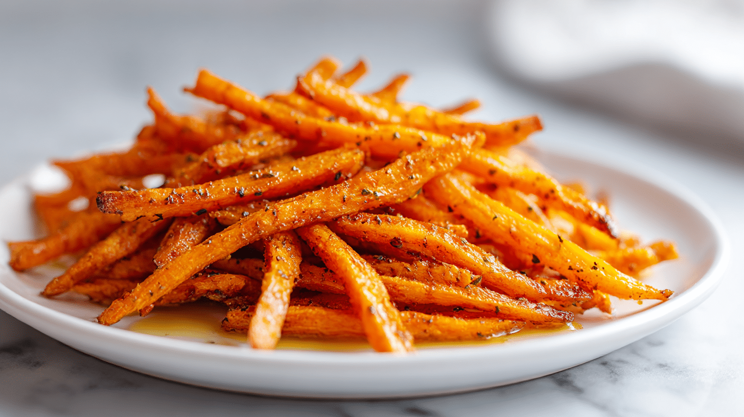 frytki z marchewki z air fryer na talerzu