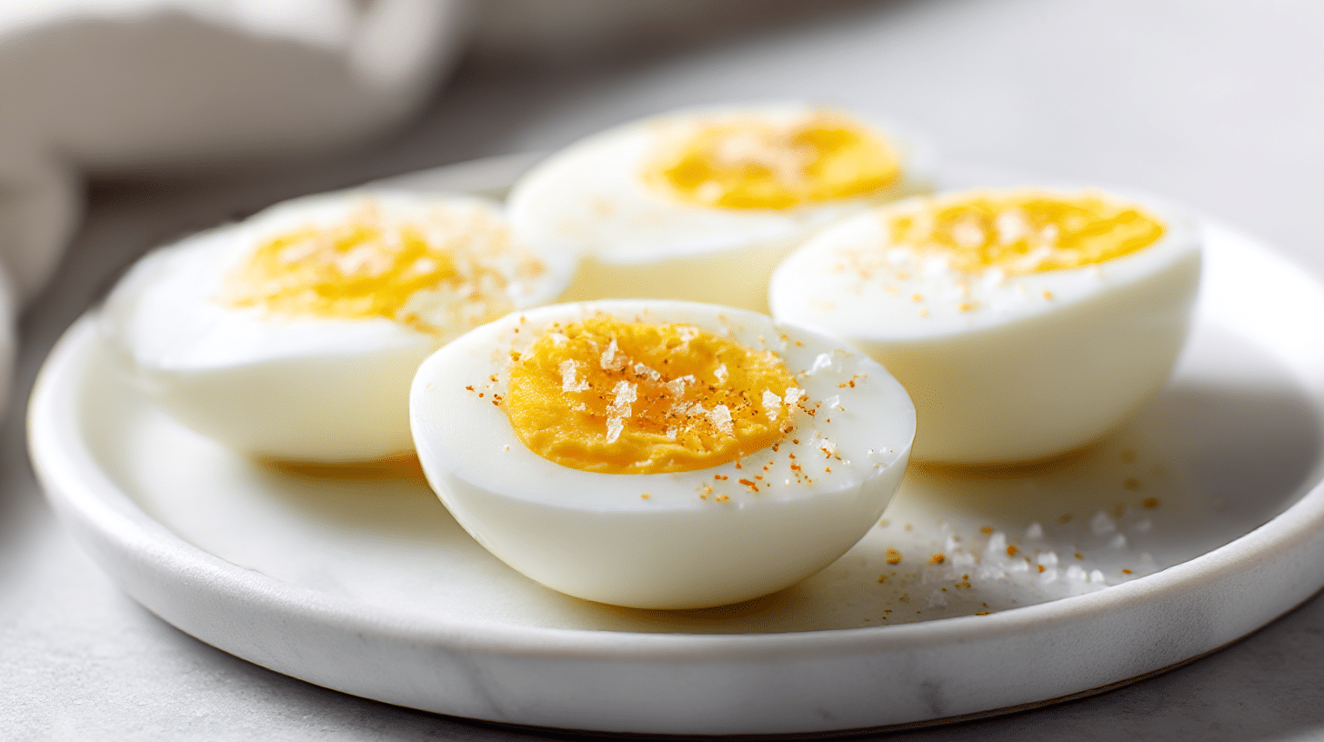 jajka na miekko z air fryera na talerzu