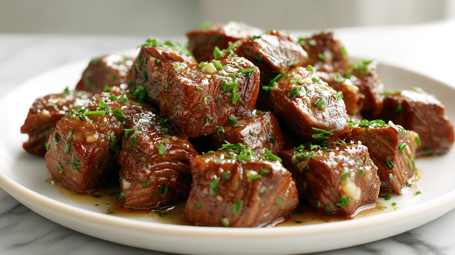 kaski ze steka z maslem czosnkowym z air fryer podane na talerzu