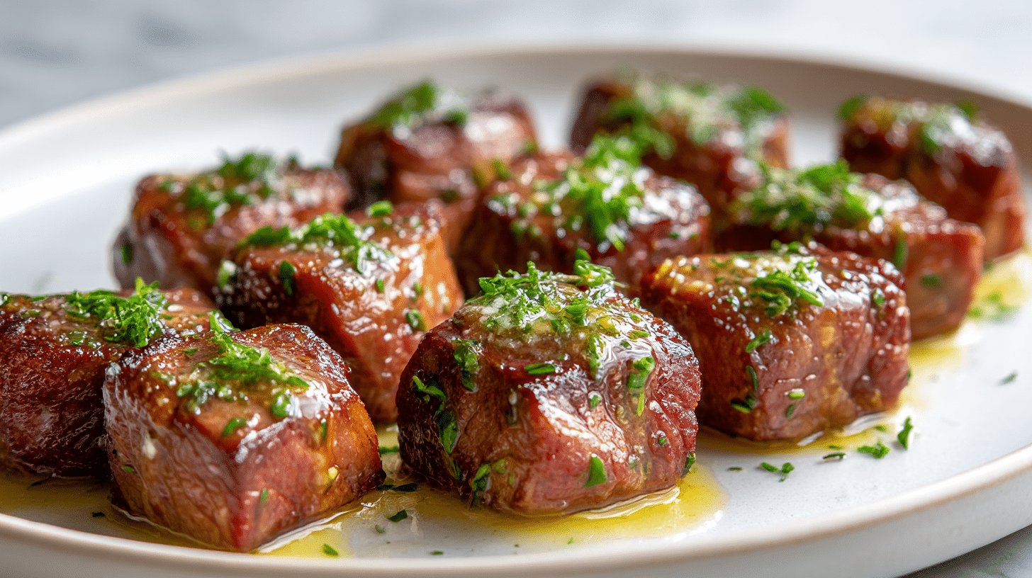 kaski ze steka z maslem czosnkowym z air fryer w apetycznej prezentacji