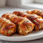 roladki schabowe z mozzarella z air fryer podawane na talerzu