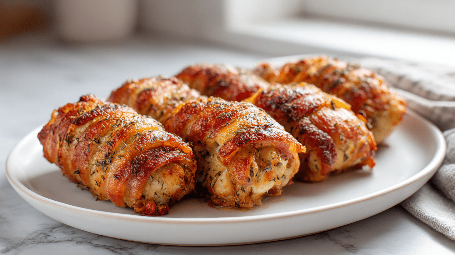 roladki schabowe z mozzarella z air fryer podawane na talerzu