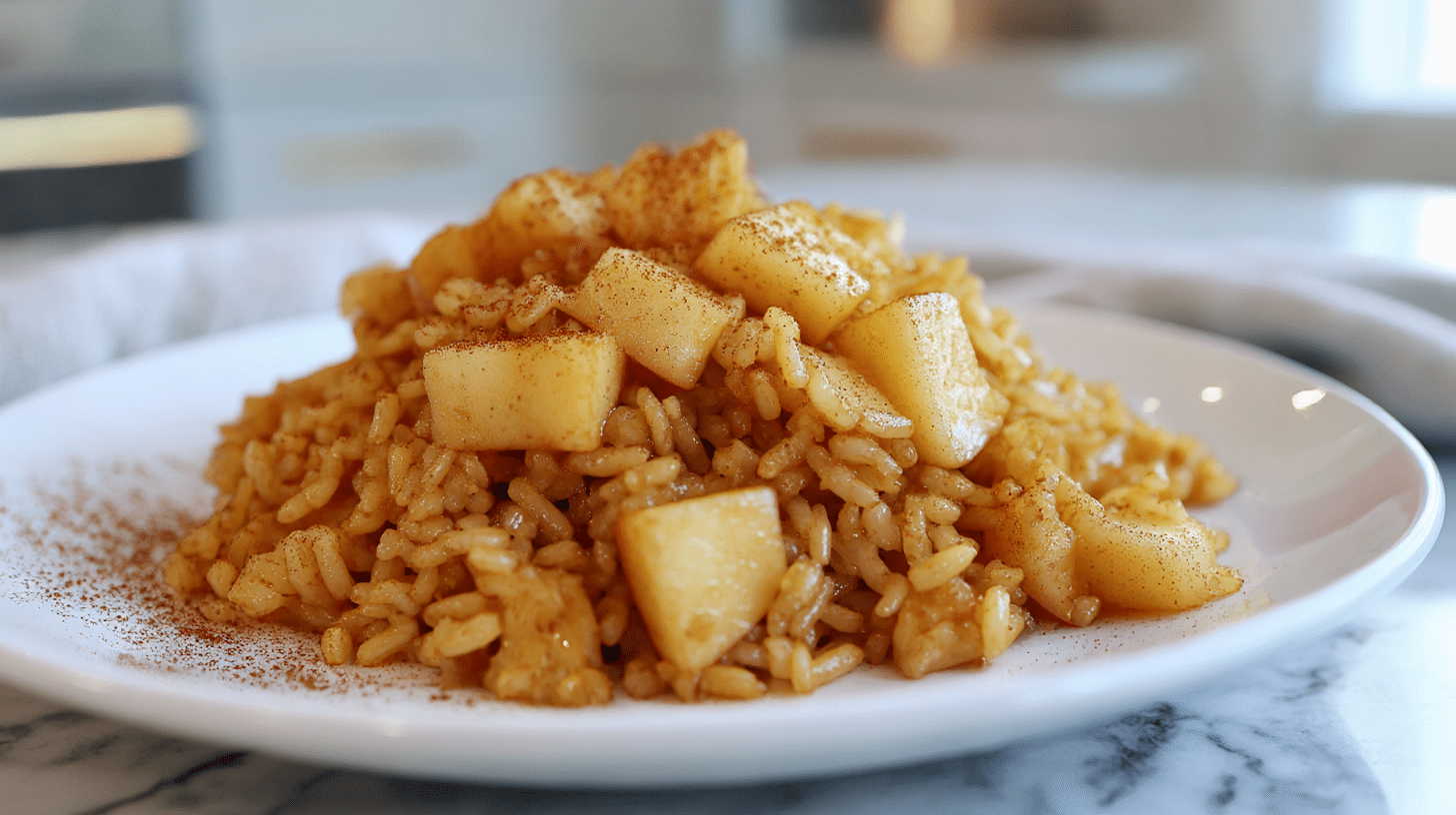 ryz pieczony z jablkiem z air fryer w słoiku na stole