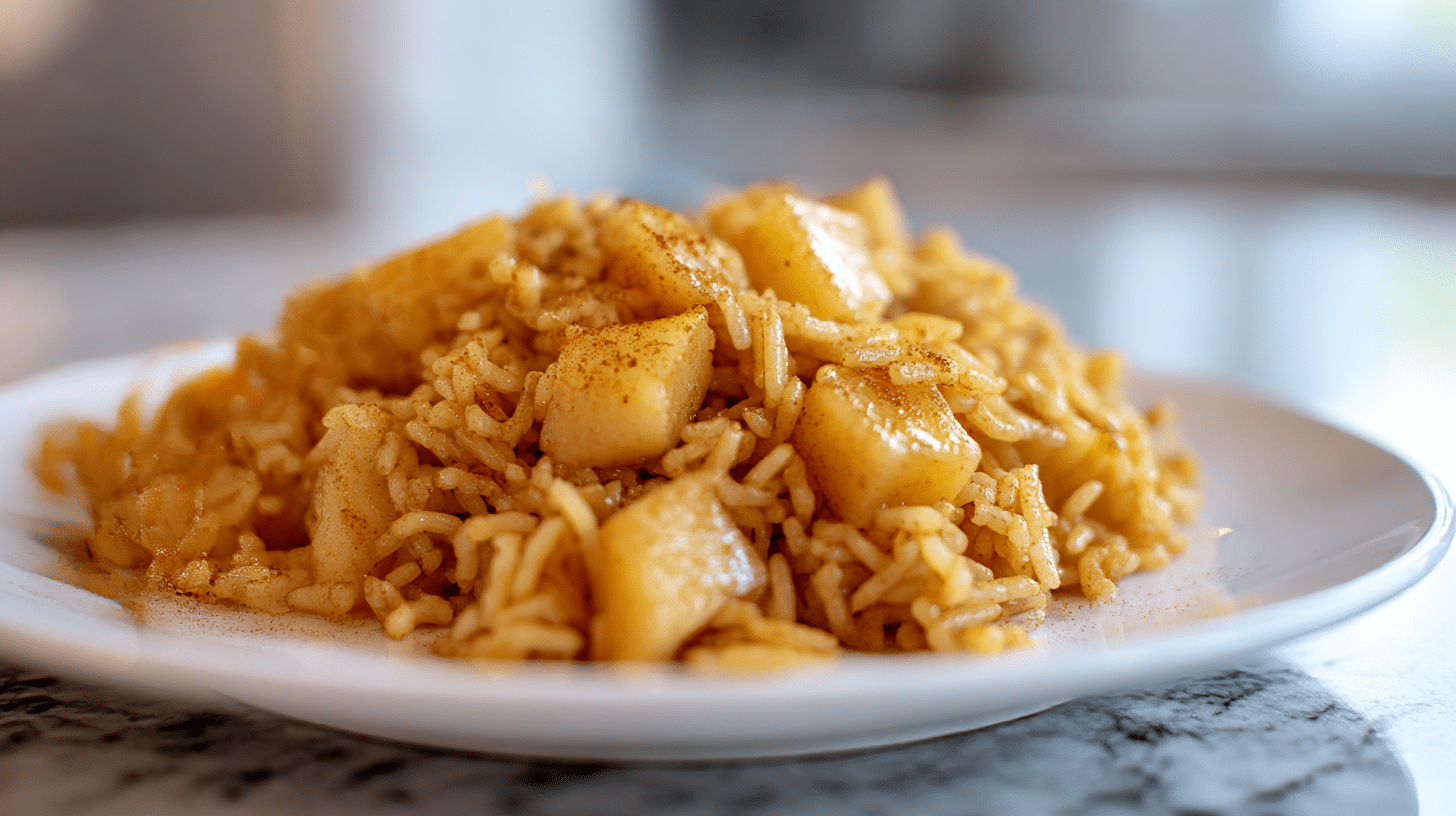 ryz pieczony z jablkiem z air fryer widok z bliska