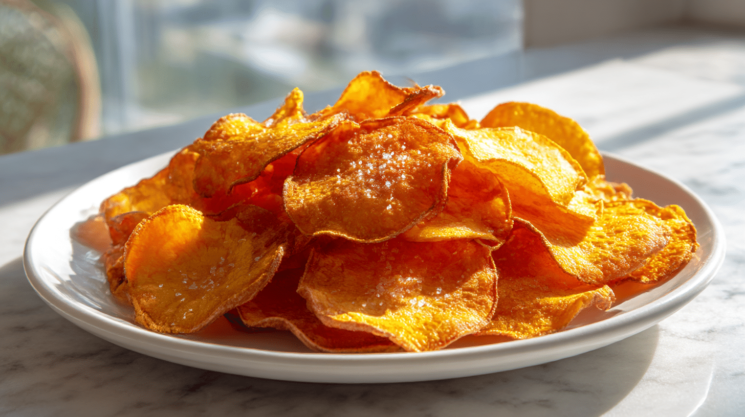 chipsy z batatów w air fryer, idealne z ulubionym dipem