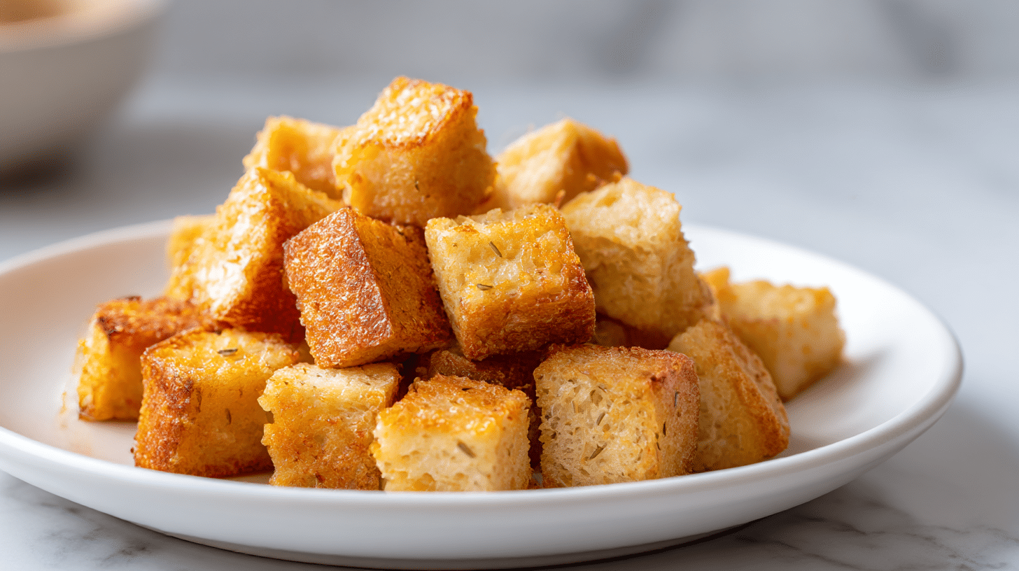 chrupiace grzanki czosnkowe z air fryer na talerzu