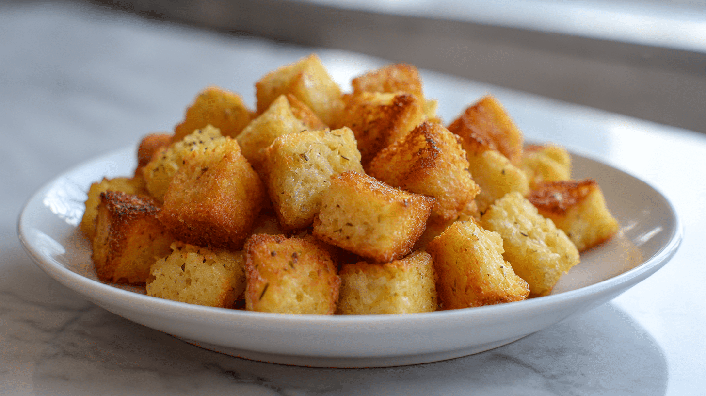 chrupiace grzanki czosnkowe z air fryer na stole