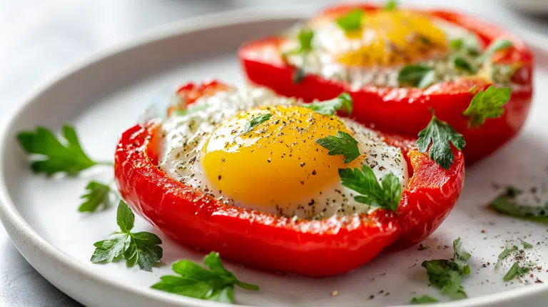 jajka sadzone w papryce w air fryer na talerzu