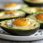 jajko zapiekane w awokado w air fryer na talerzu