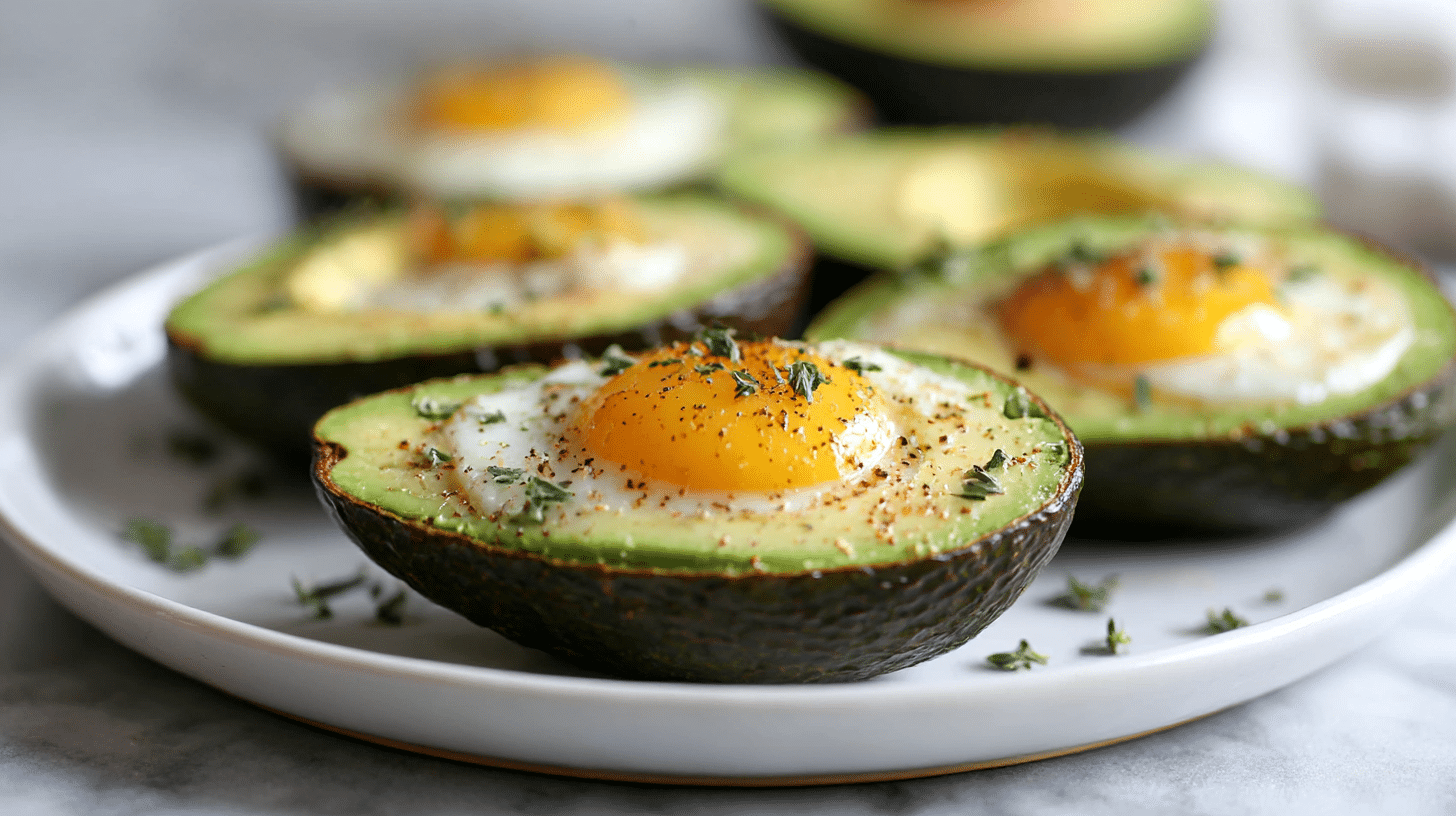 jajko zapiekane w awokado w air fryer na talerzu