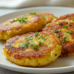 Kotlety ruskie z air fryer na talerzu, apetyczne i chrupiące.