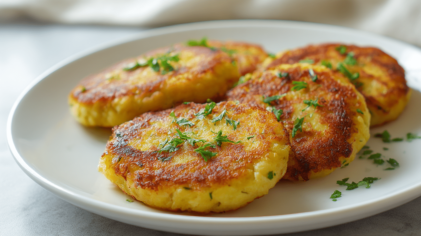 Kotlety ruskie z air fryer na talerzu, apetyczne i chrupiące.