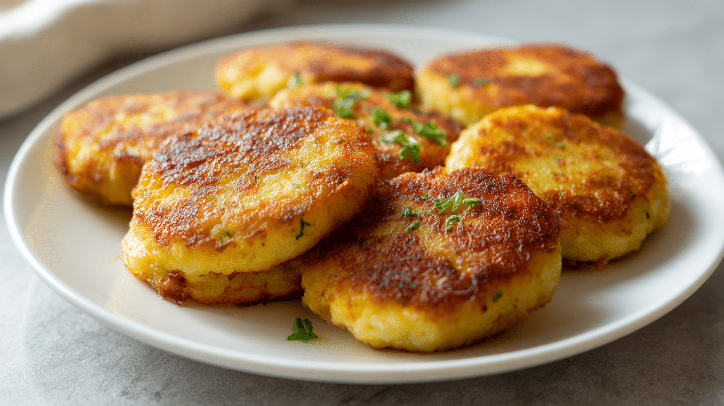 Chrupiące kotlety ruskie z air fryer na talerzu.