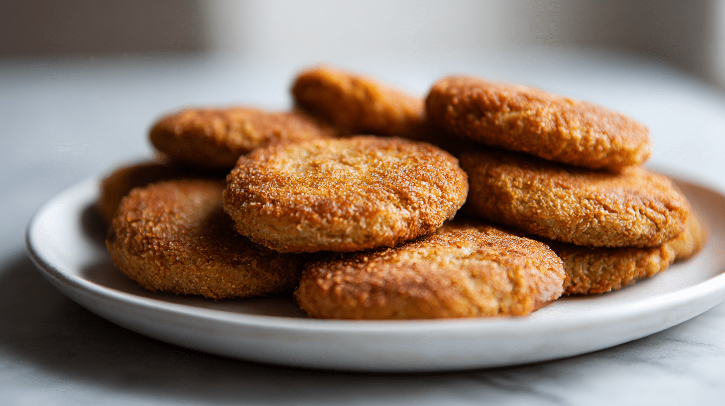 Złociste kotlety z kaszy gryczanej z air fryer na stole.