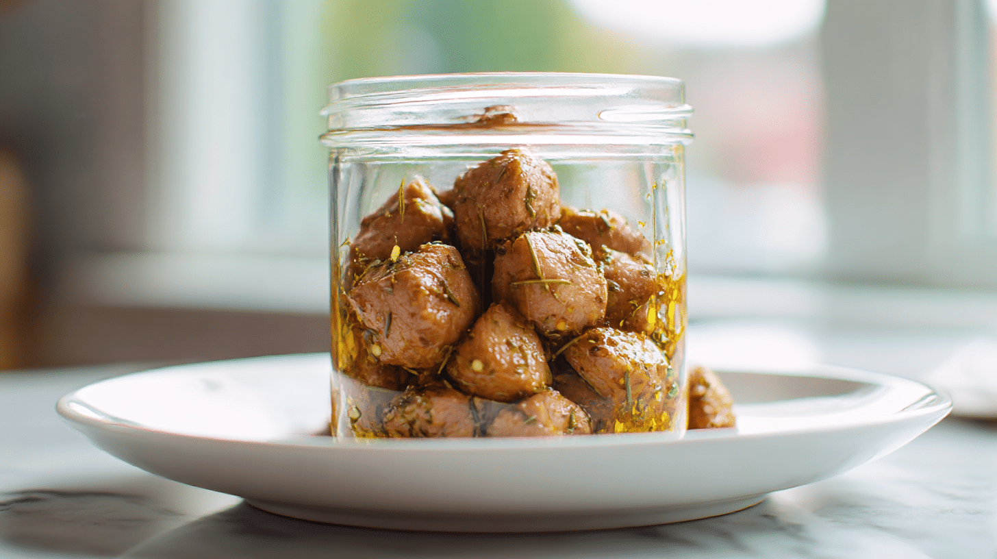 przepyszne mieso w sloiku z air fryer na stole