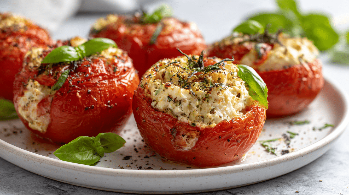 Aromatyczne nadziewane pomidory z air fryer na stole