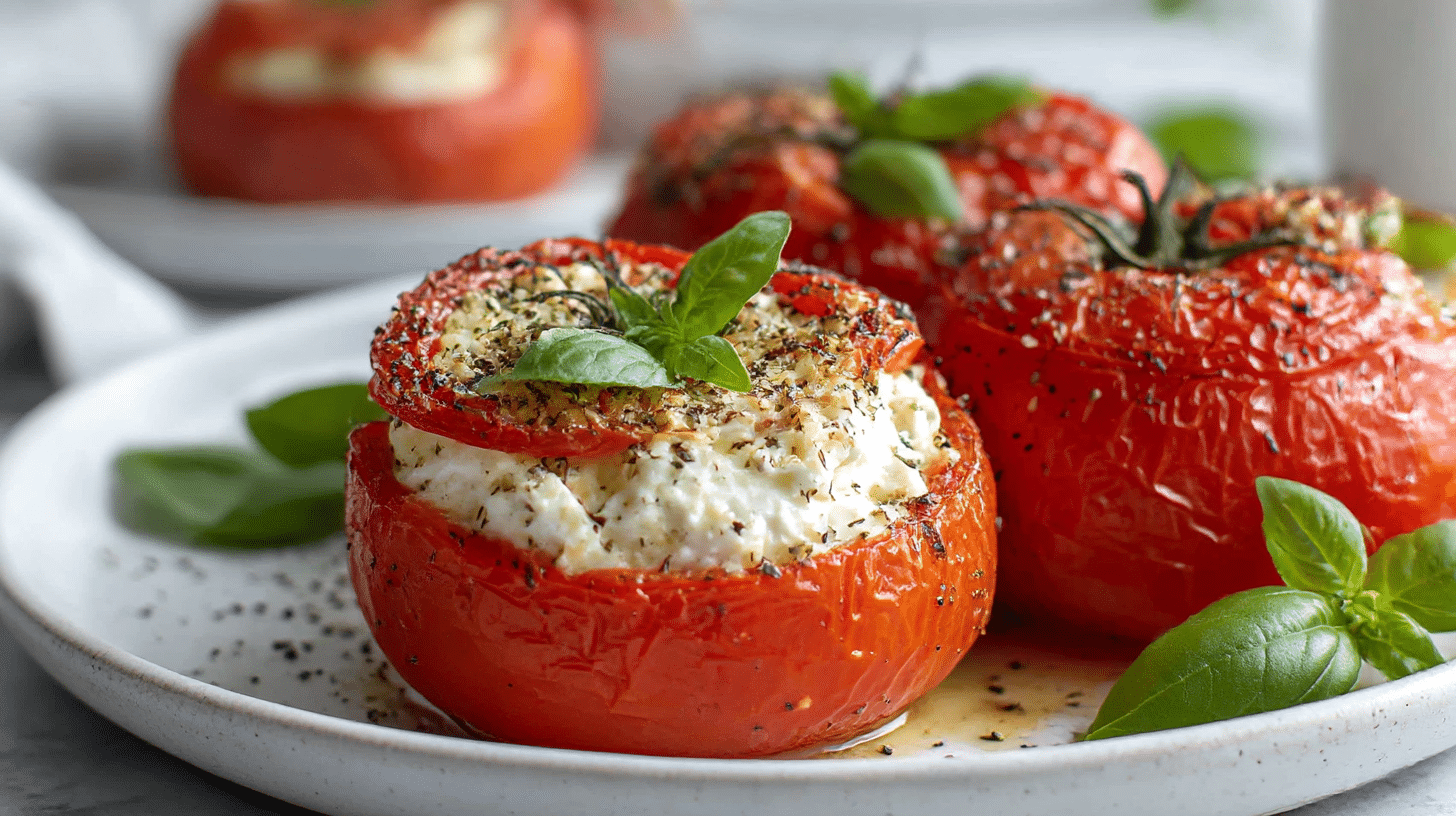 Kolorowe nadziewane pomidory z air fryer gotowe do podania