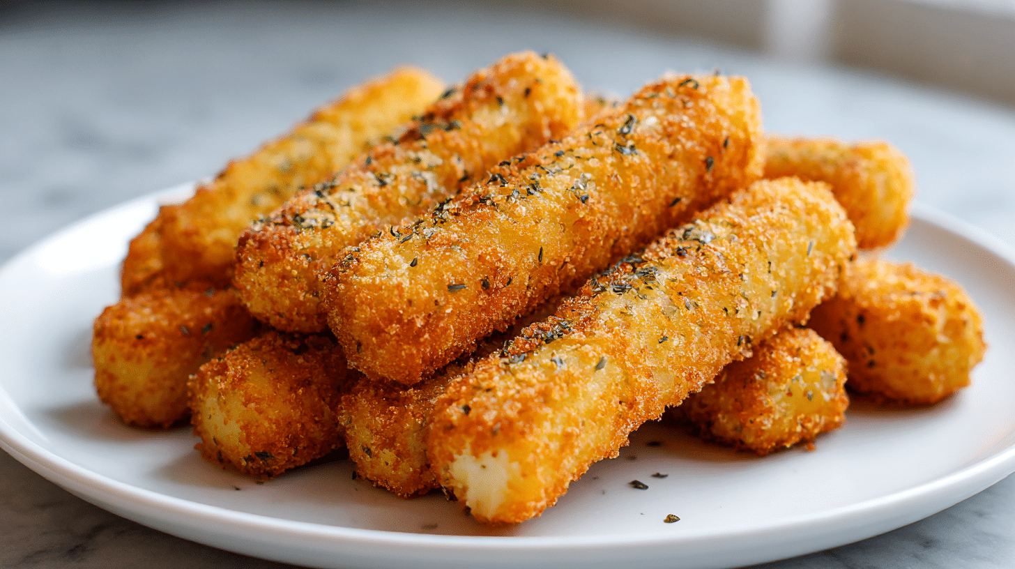 paluszki z mozzarelli z air fryer na stole