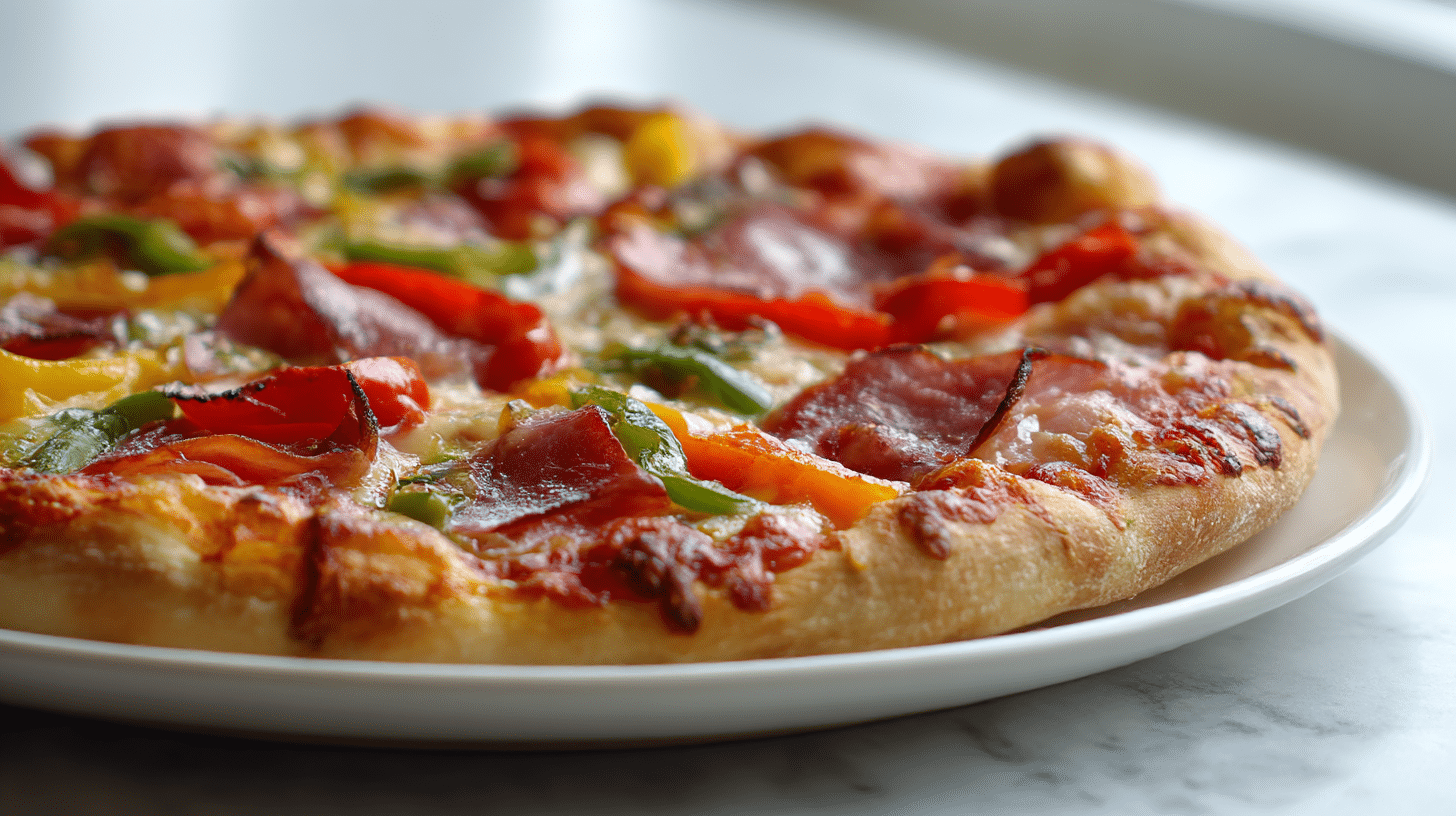 pizza airfryer z różnorodnymi smakowitymi dodatkami