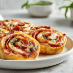 Zawijana pizze z air fryer z pysznymi składnikami w środku.