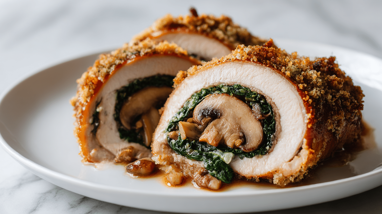 roladki ze schabu w airfryerze na talerzu z sosem