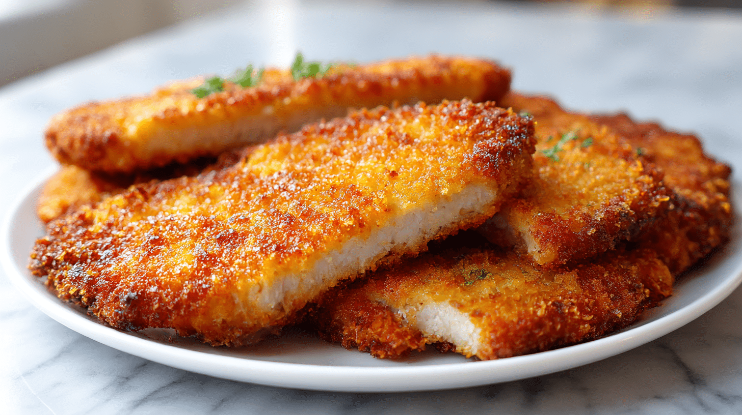schabowy z airfryer na złotym talerzu z dodatkami