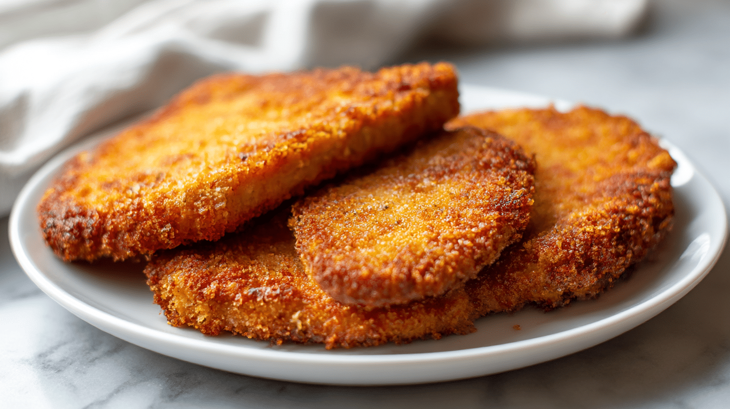 kawałek schabowego z airfryer na desce do krojenia
