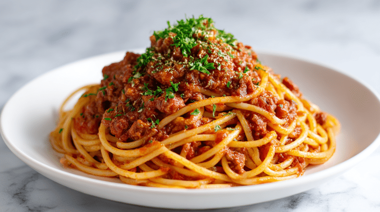 spaghetti bolognese air fryer na talerzu