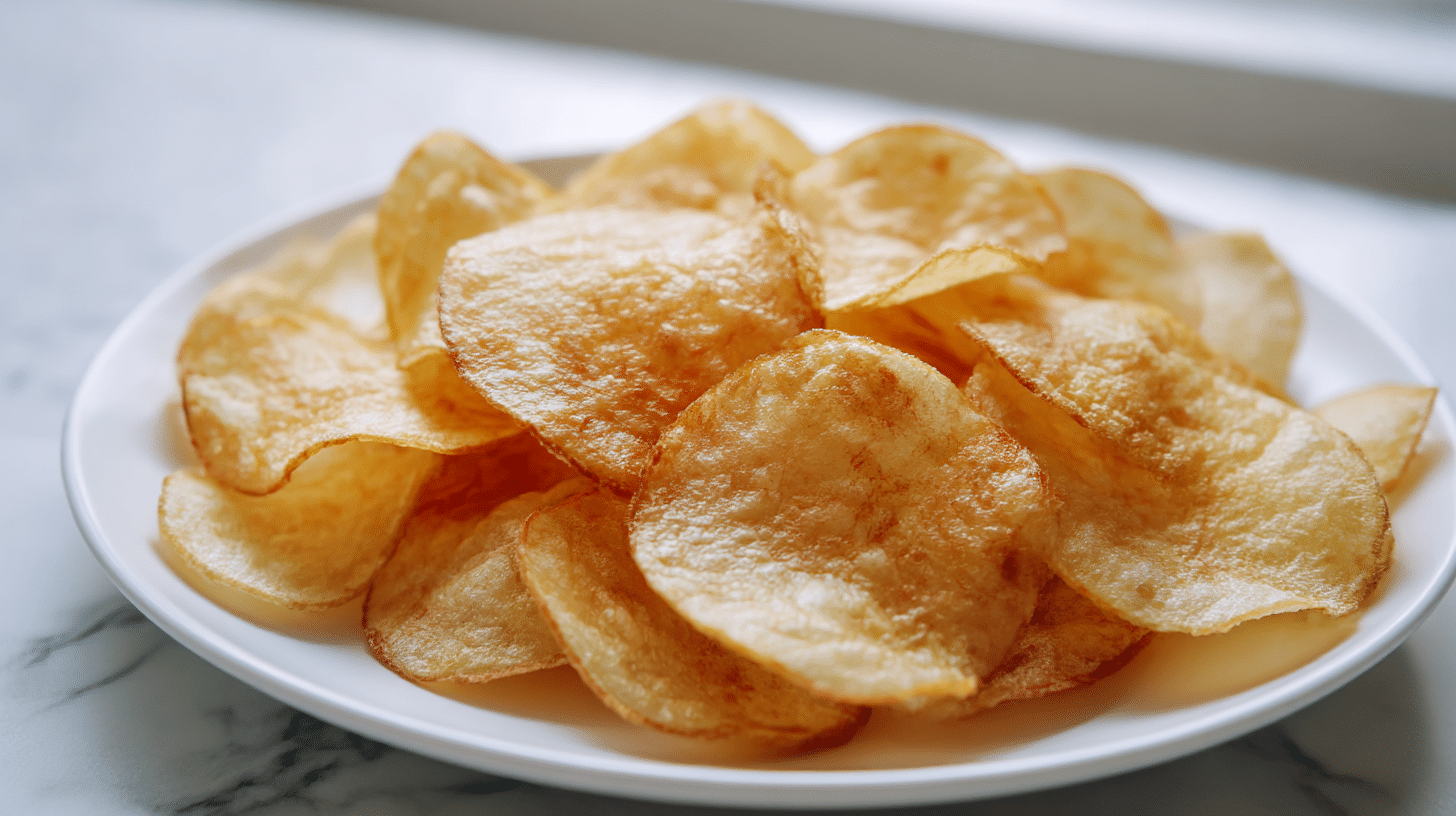 zdrowe chipsy z airfryer w misce obok świeżych składników