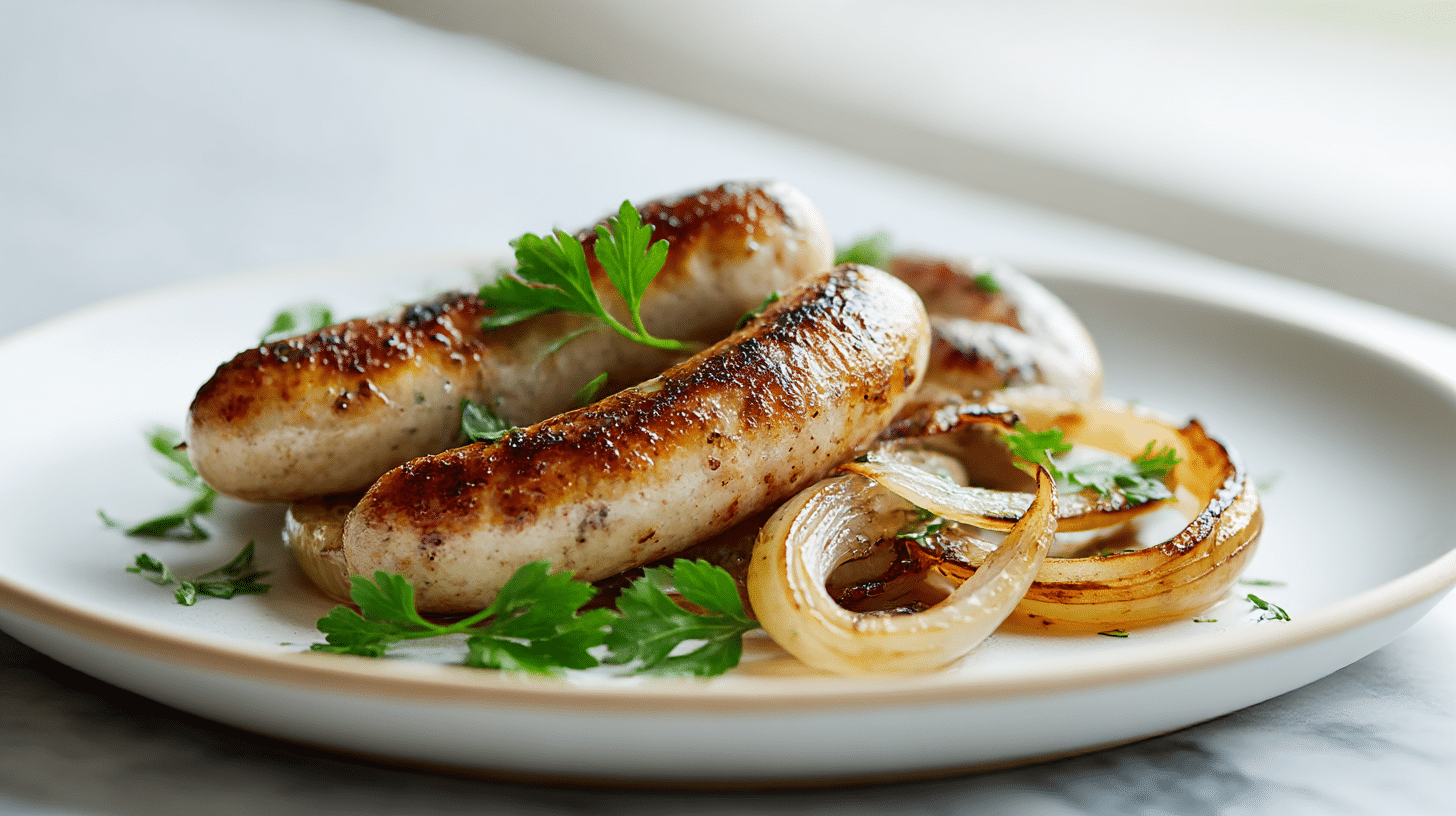 Biała kiełbasa airfryer z aromatycznym ziołowym sosem