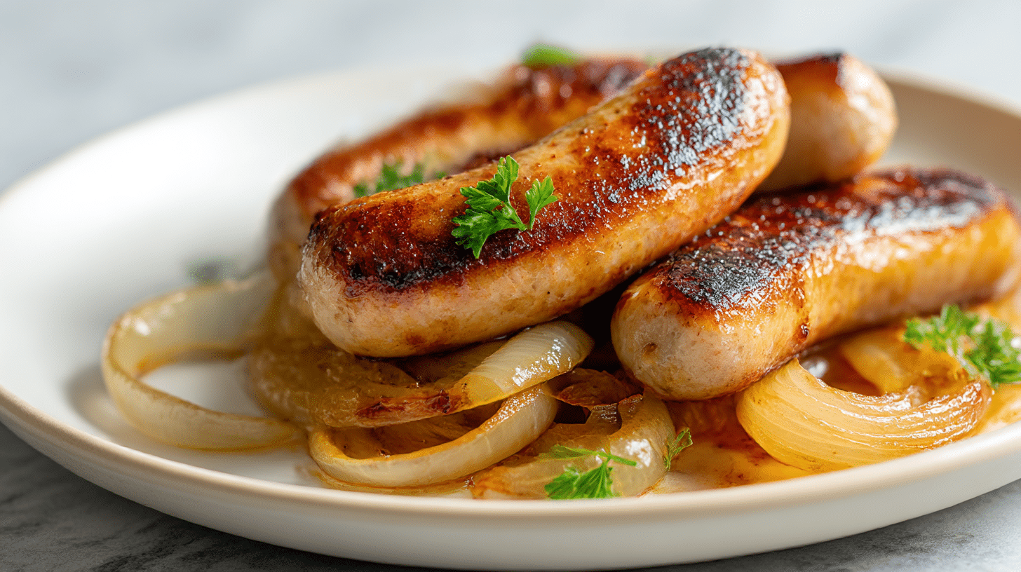 Smażona biała kiełbasa airfryer na talerzu z warzywami