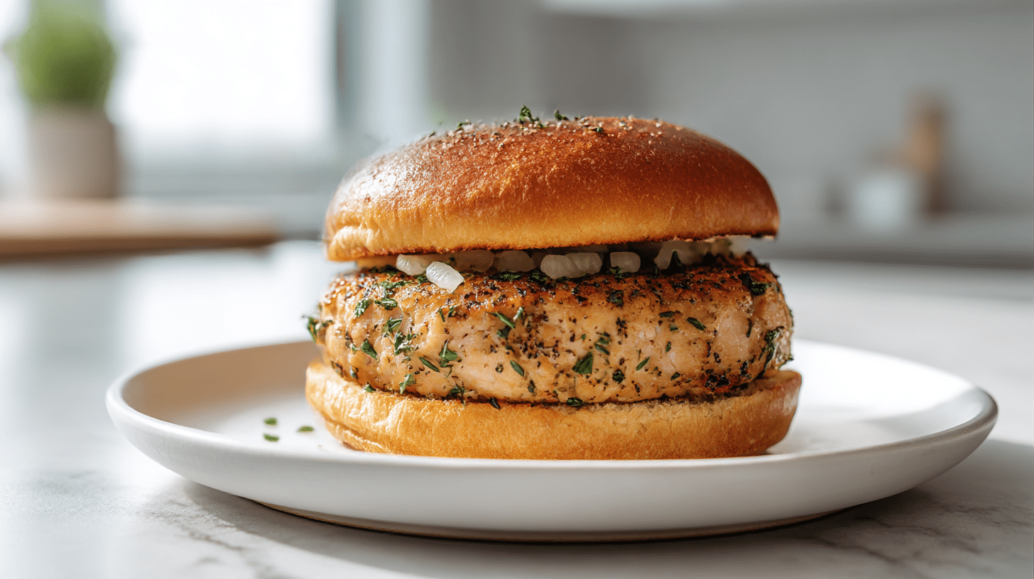 Smaczny burger drobiowy air fryer pełen aromatów