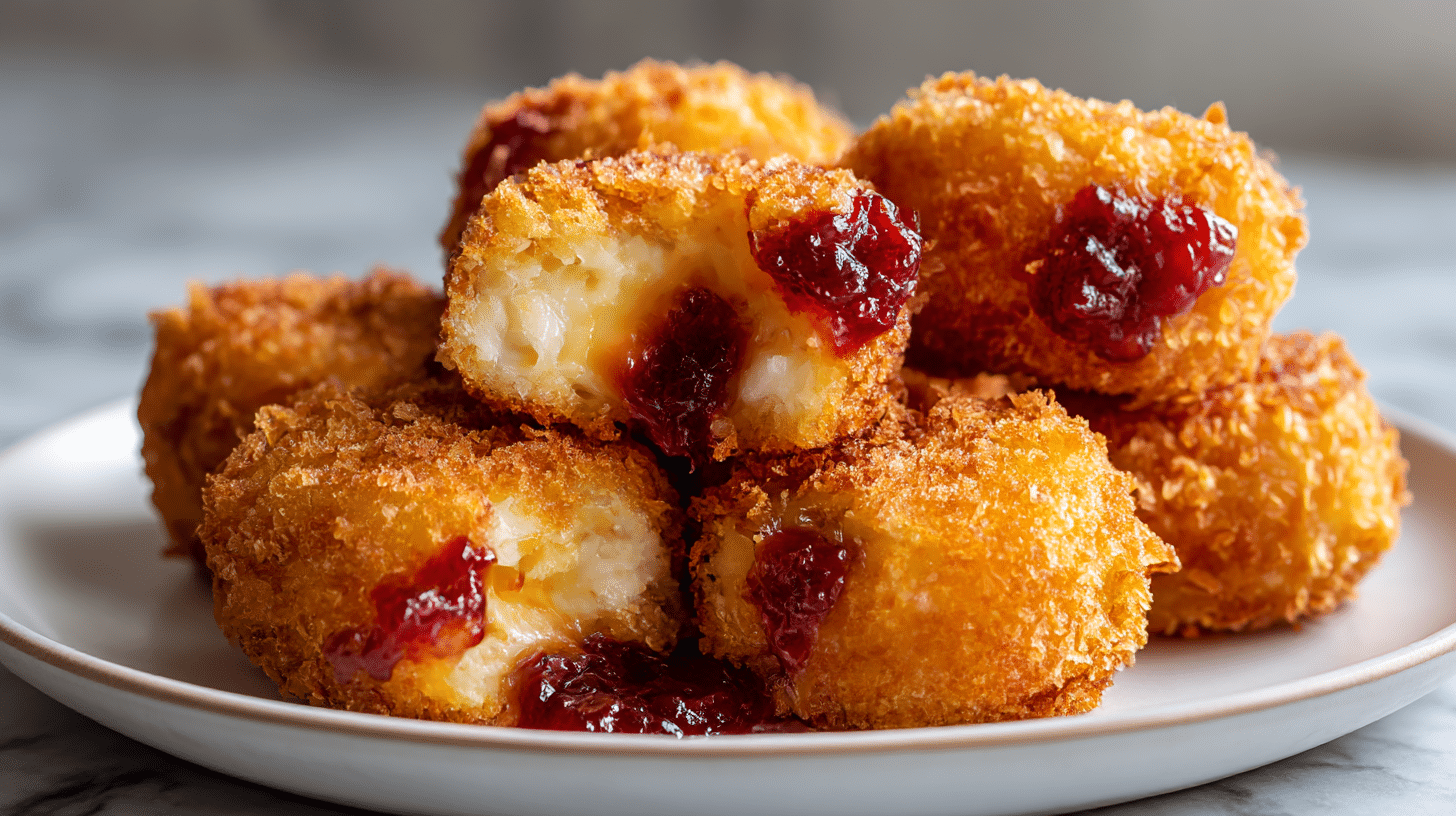 camembert z żurawiną air fryer na talerzu
