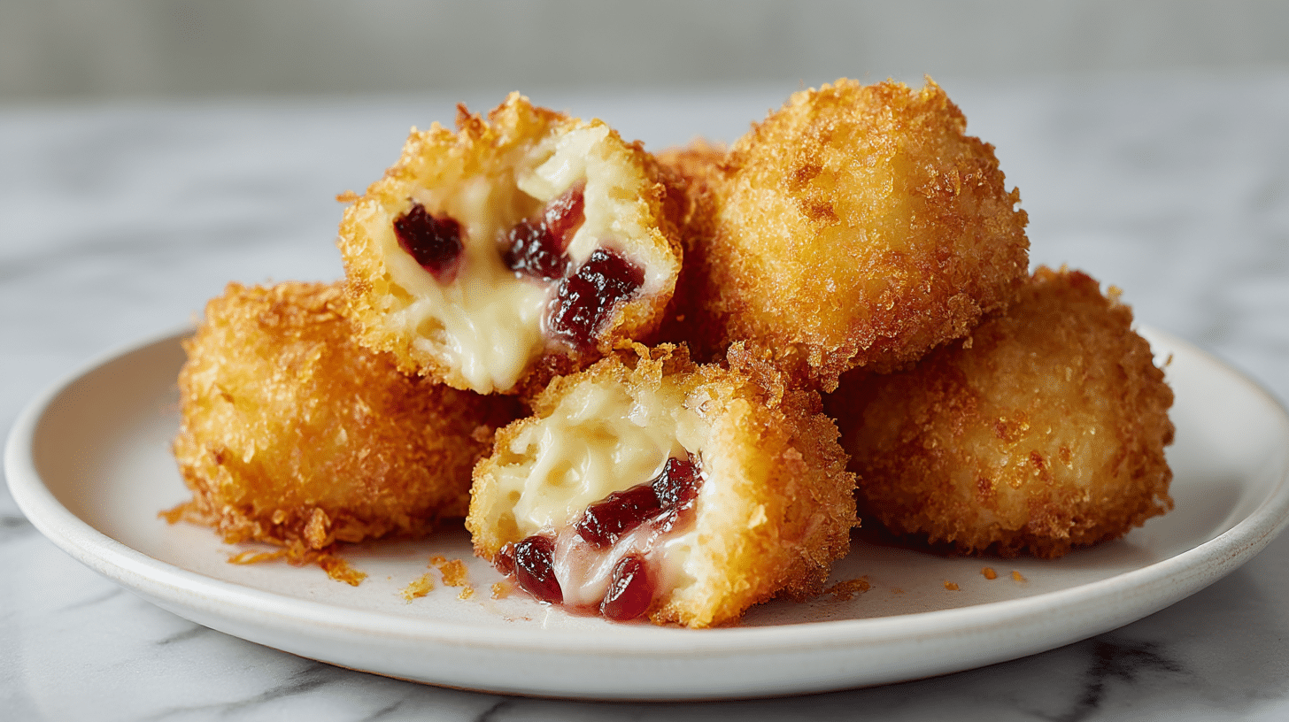 Camembert z żurawiną air fryer podany z chrupiącymi krakersami.