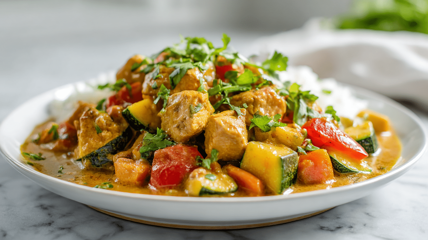 garnitur curry z kurczakiem air fryer w eleganckiej kompozycji