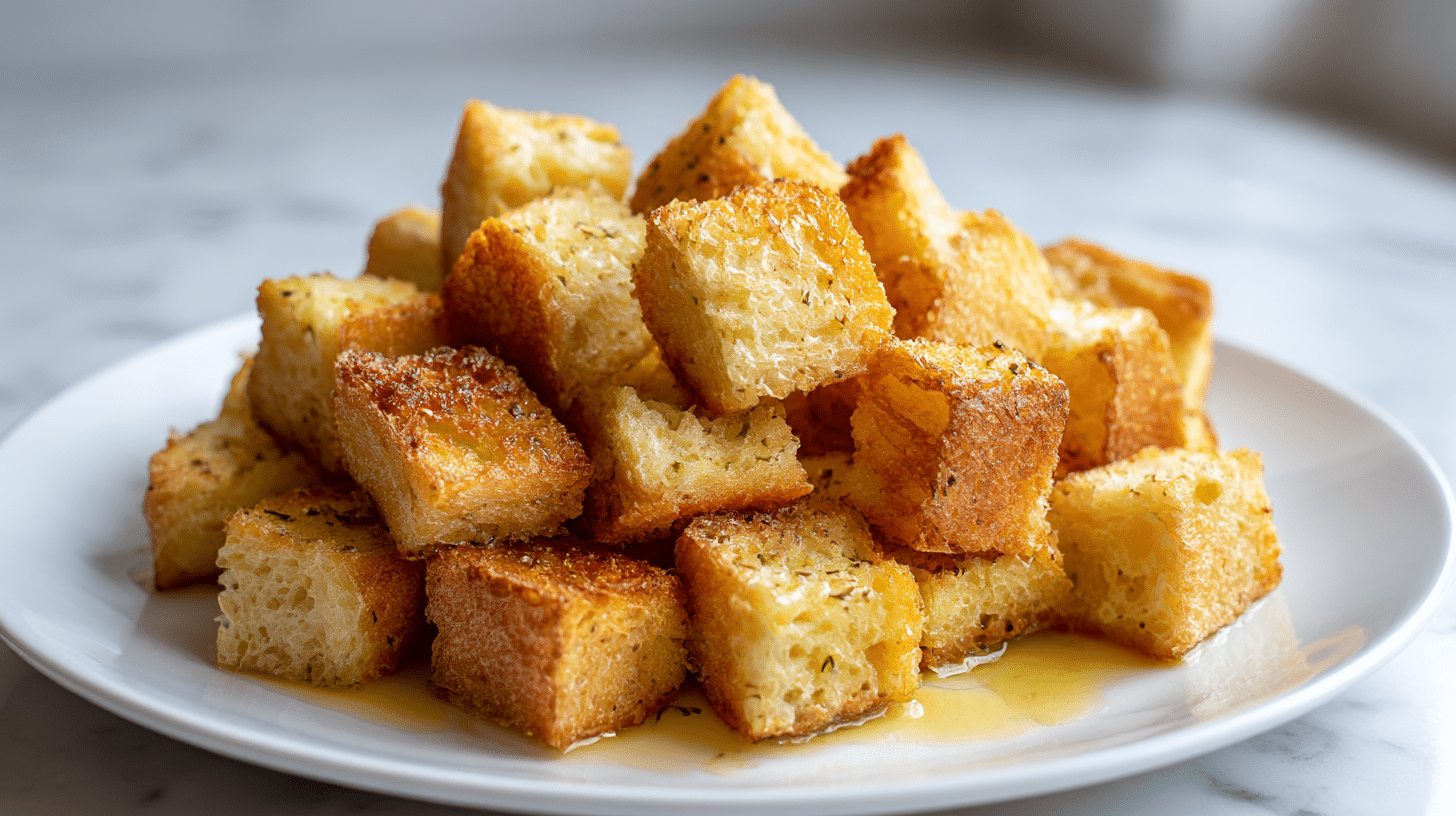 grzanki do żurku air fryer udekorowane ziołami