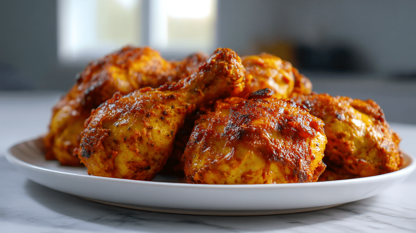 indyjski kurczak air fryer podany z ryżem.