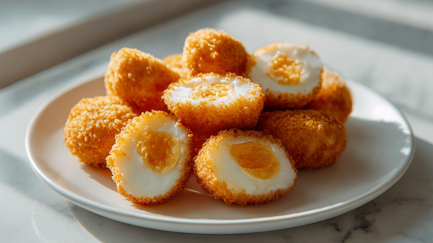 jajka po wiedeńsku air fryer na talerzu z dodatkami