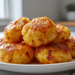 Kluski z boczkiem airfryer na talerzu