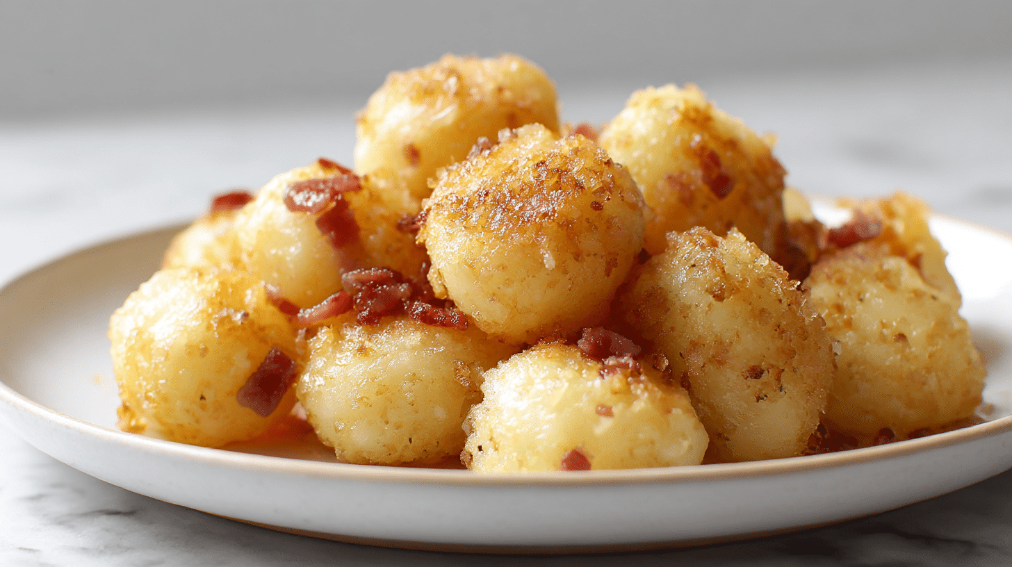 Sycące kluski z boczkiem airfryer na stole