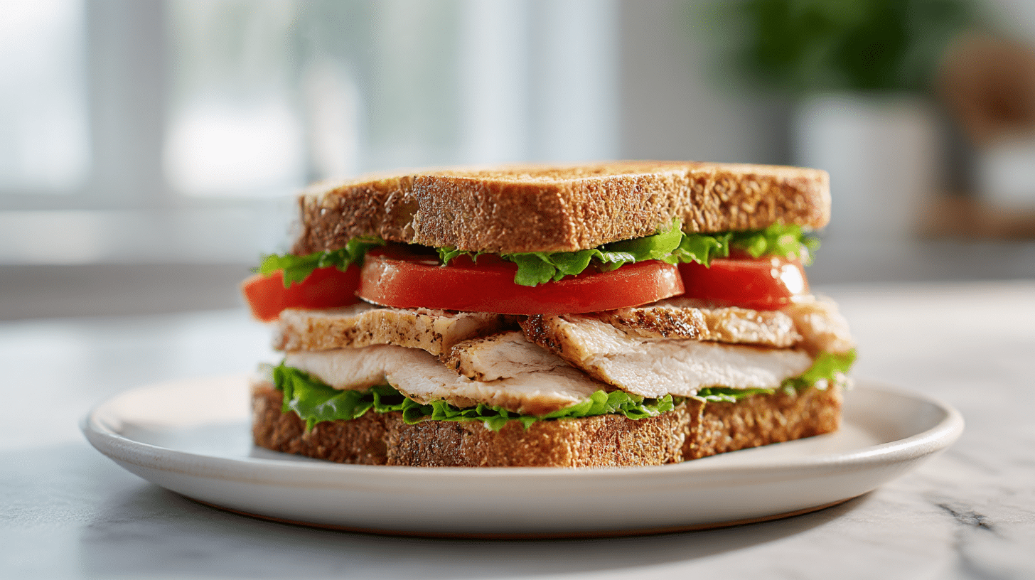 smaczny sandwich z kurczakiem air fryer na talerzu