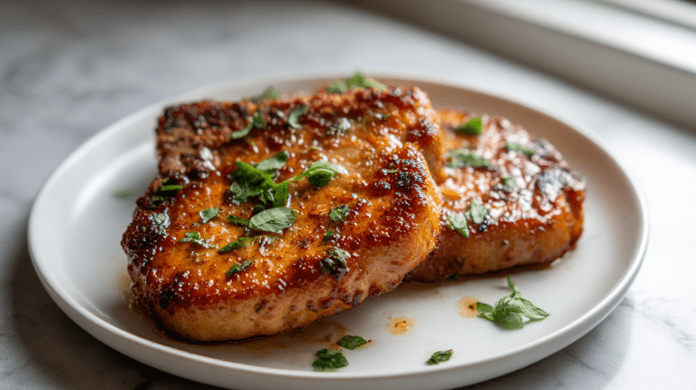 schab airfryer na talerzu z dodatkiem ziemniaków