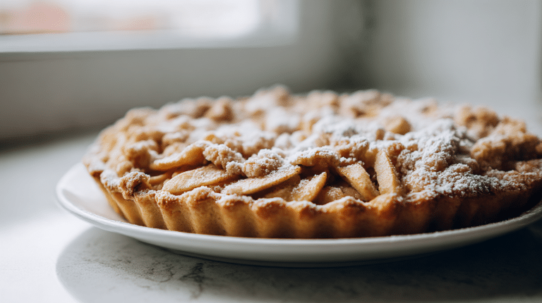 Pyszna szarlotka airfryer na talerzu z dodatkiem cynamonu
