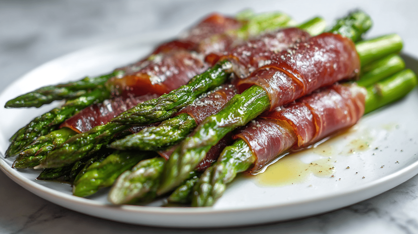 Danie szparagi wędliną air fryer na stole