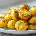 ziemniaki z koperkiem air fryer na talerzu